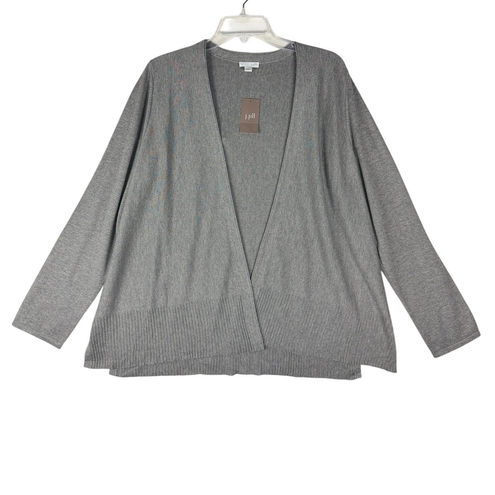 J. Jill Womens Silk Blend Open Front Cardigan Dark Gray Heather Size Medium NWT